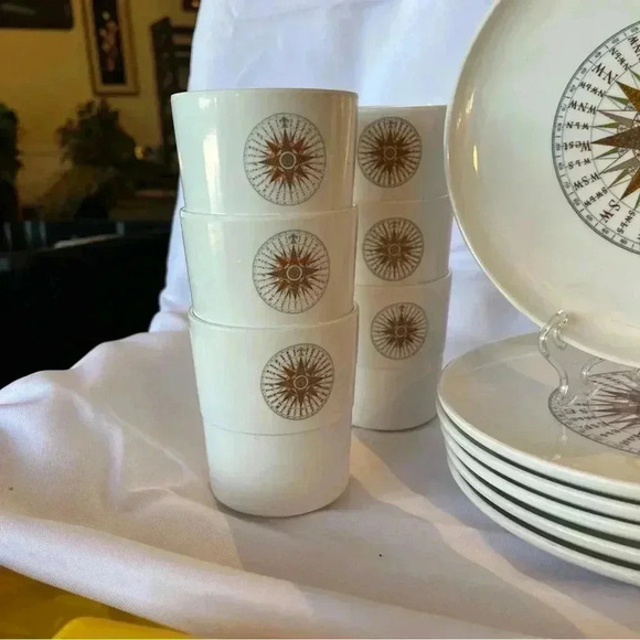 Vintage 80s Melamine Nautical Compass Dishes for Boats, Set of 23 by Monte Carlo - Picture 5 of 6